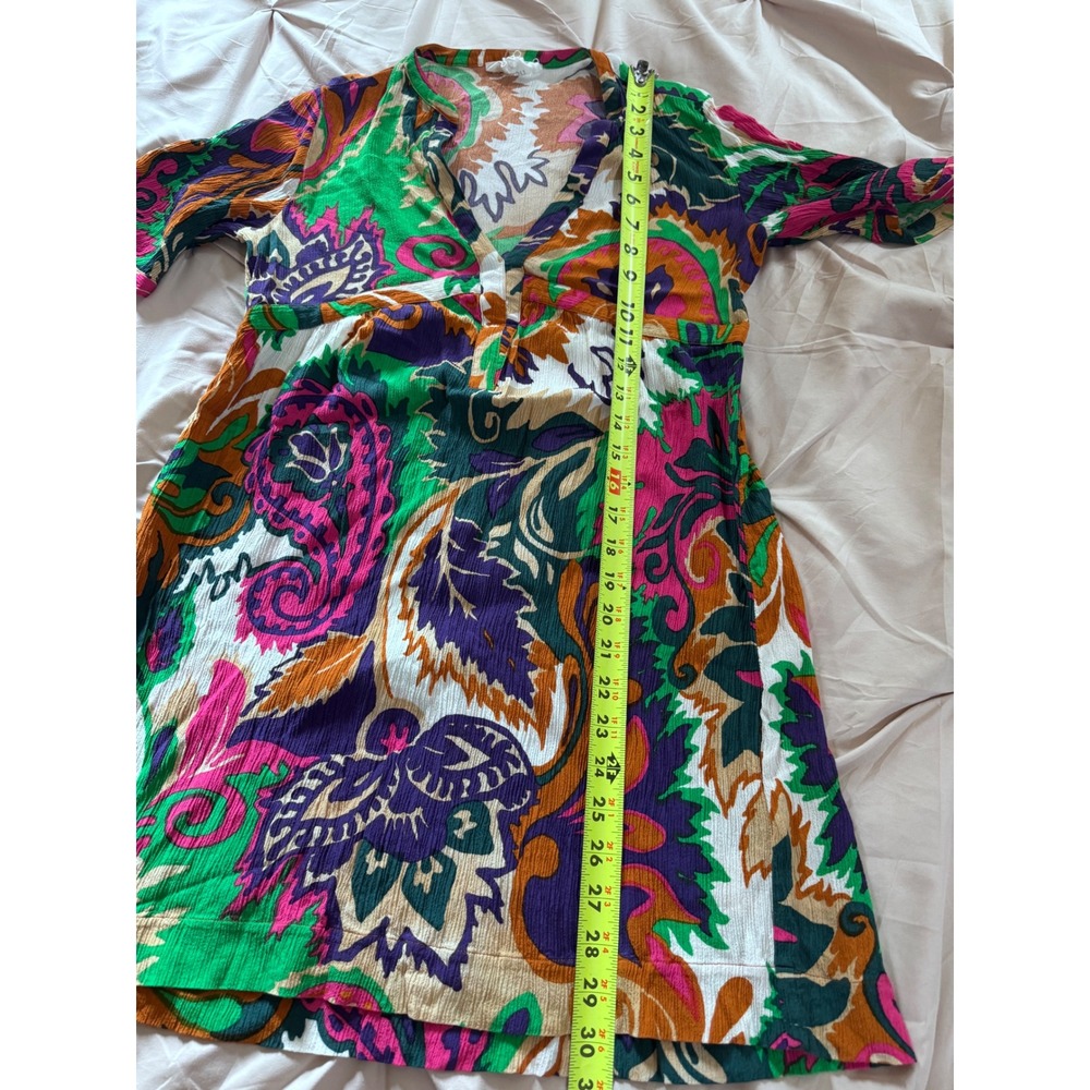 Ba&sh Lady Dress Silk Bohemian Paisley Print Mini V-Neck Multi-Color Size XS - Picture 4 of 10